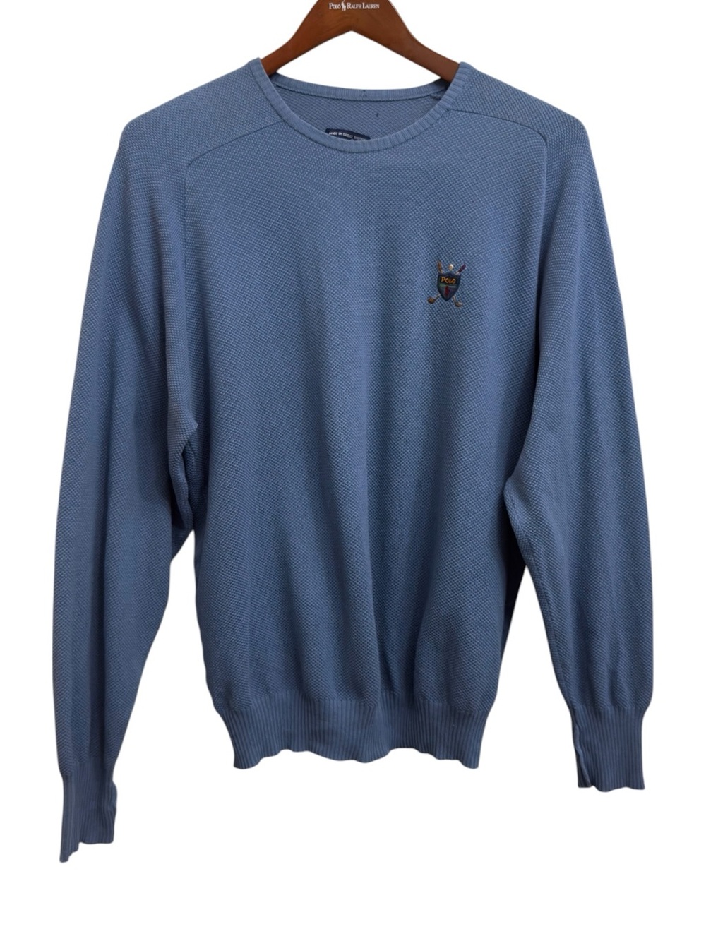 Polo Ralph Lauren Vintage Blue Cotton Knit Crewneck Sweater Size L